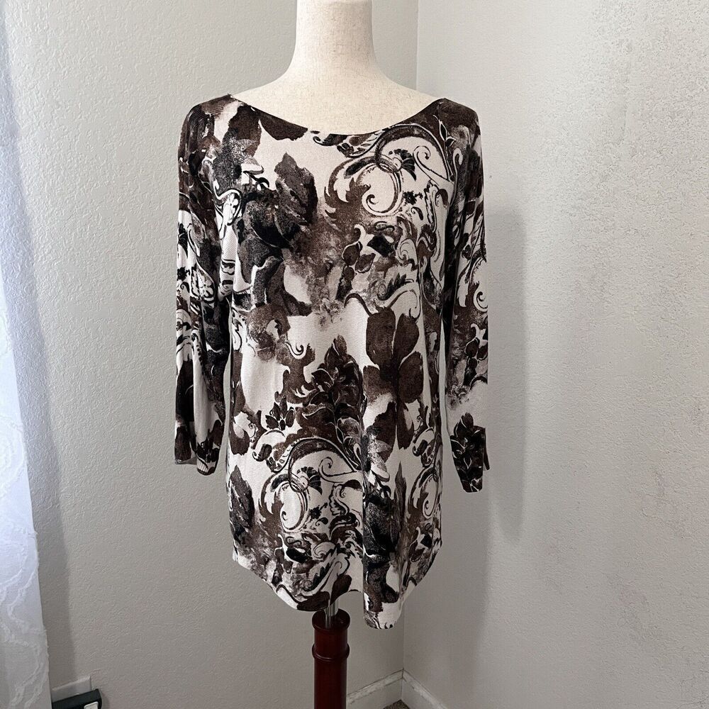 Chico’s Womens Lightweight Sweater Paisley Size 2 (L) Brown Long Sleeve Tunic